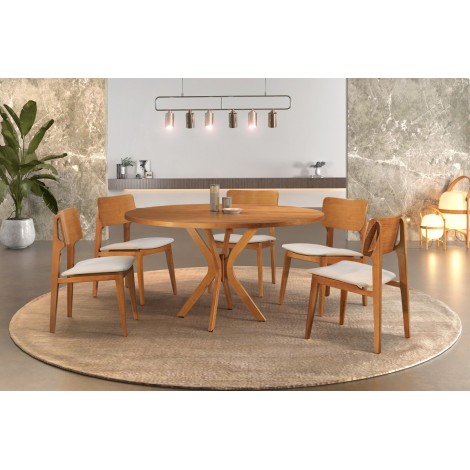 Conjunto de Mesa Redonda 1,10m Madeira Karen com 4 Cadeiras