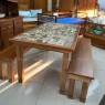 Conjunto de Mesa Madeira 1,54m Azulejo com 2 Bancos