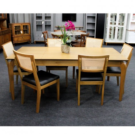 Conjunto de Mesa Premium Tampo Madeira 1,80m com 6 Cadeiras Palhinha