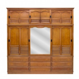 Guarda Roupa Casal Madeira Duplex 3 Portas de Correr 3,05m 9 Gavetas Veneziana