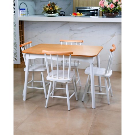 Conjunto de Mesa em Madeira Brisamar 1,10m com 4 Cadeiras Laca Branca/Mel