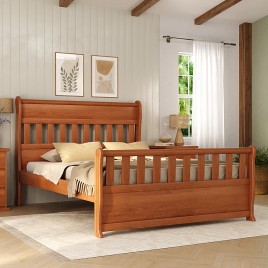 Cama Casal Madeira 1,40m com Peseira Alta Nathy Mel