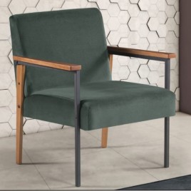 Poltrona Decorativa Pés Metálicos Preto Fontana Veludo Verde