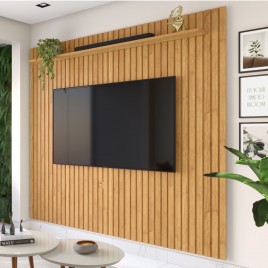 Painel Ripado para TV 75' Impacto 1,84x2,20m Mel Cinamomo
