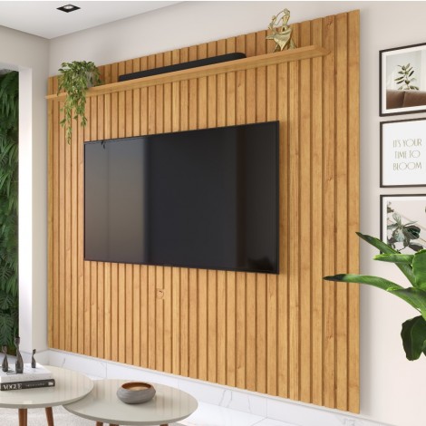 Painel Ripado para TV 75' Impacto 1,84x2,20m Mel Cinamomo