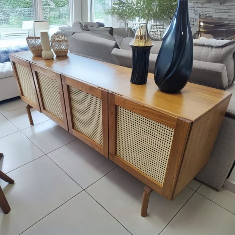 Buffet Madeira 4 Portas Palhinha Natural 2,00m Vancouver Castanho