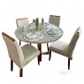 Conjunto de Mesa Redonda 1,20m vidro off white Atlanta com 4 cadeiras Madri Linho bege