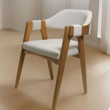 Poltrona Decorativa Braço com Corda Bélgica Bouclé Bege