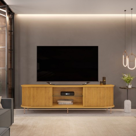 Bancada com Painel Led Tampo Arredondado 2,18m MDF Diana Cor Cedro