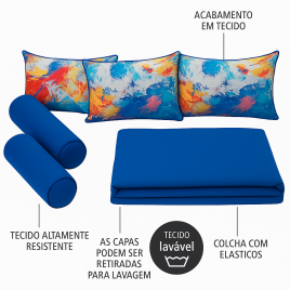 Kit Almofadas Cor Aquarela/Azul para Bicama-Sofá