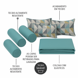 Kit Almofadas Cor Azul Turquesa para Bicama-Sofá