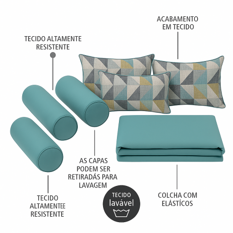 Kit Almofadas Cor Azul Turquesa para Bicama-Sofá