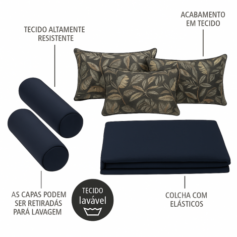 Kit Almofadas Cor Florido Cinza Escuro para Bicama-Sofá
