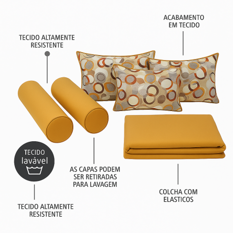 Kit Almofadas Cor Mostarda para Bicama-Sofá