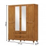 Guarda Roupa Solteiro Madeira 4 Portas de Abrir Ripadas 2 Gavetas 2 Espelhos 1,77m Bogotá Imbuia