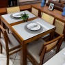 Conjunto de Mesa Londres Extensível 1,10-1,70m Vidro Fendi com 4 Cadeiras Palhinha Inglaterra