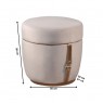 Puff Decorativo Redondo Corino Bege com Cinto Couro Marrom Karen