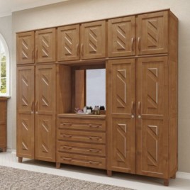 Guarda Roupa Casal Madeira Duplex 4 Portas Abrir com Cômoda Com Espelho Grécia 2,54m