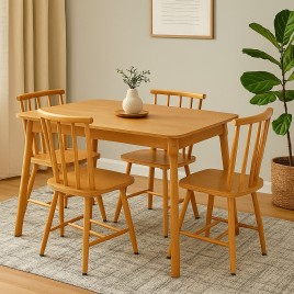 Conjunto de Mesa em Madeira Brisamar 1,10m com 4 Cadeiras Mel