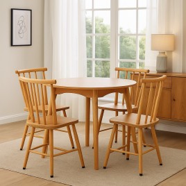 Conjunto de Mesa em Madeira Redonda 0,90m Brisamar com 4 Cadeiras Mel