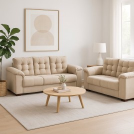 Conjunto de Sofá 3 e 2 Lugares Leblon Veludo Bege