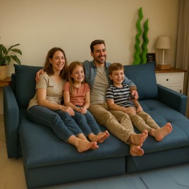 Sofá Cama Retrátil e Reclinável Sem Caixa 2,20m com Molas Ensacadas D33 São Paulo Linho Azul