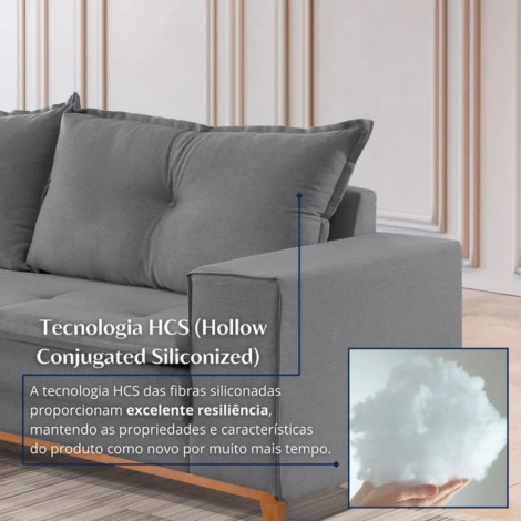Sofá 3 Lugares Living 2,20m Cairo Linho Cinza