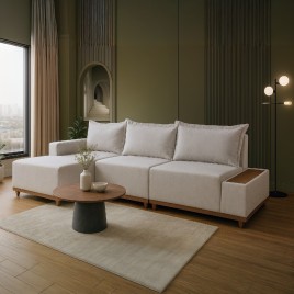 Sofá Living com Chaise Molas Ensacadas 4 Lugares 2,88m Zurique Linho Bege