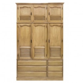 Guarda Roupa Solteiro Madeira Duplex 3 Portas de Abrir 1,56m 6 Gavetas Veneziana