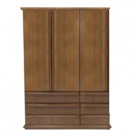 Guarda-Roupa Solteiro Madeira 3 Portas de Abrir 1,25m 6 Gavetas Camiseiro