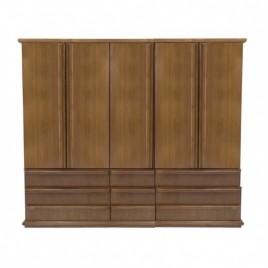 Guarda-Roupa Casal Madeira 5 Portas de Abrir 2,05m 9 Gavetas Camiseiro