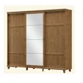 Guarda Roupa Casal Madeira 3 Portas Correr Ripadas Espelho 2,42m Dublin Imbuia