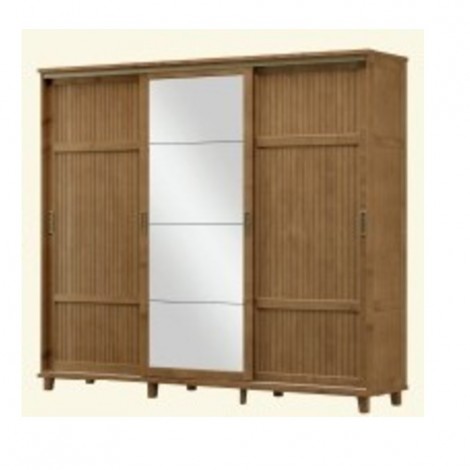 Guarda Roupa Casal Madeira 3 Portas Correr Ripadas Espelho 2,42m Dublin Imbuia