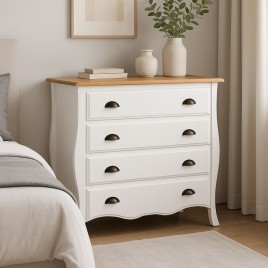 Cômoda Clássica Madeira 4 Gavetas Marselha Branco/Amêndoa
