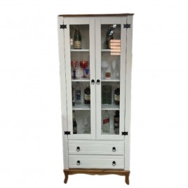 Cristaleira Clássica Madeira 2 Portas 2 Gavetas Marselha Branco/Amêndoa