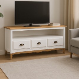 Rack Madeira 3 Gavetas 1,20m Marselha Branco/Amêndoa