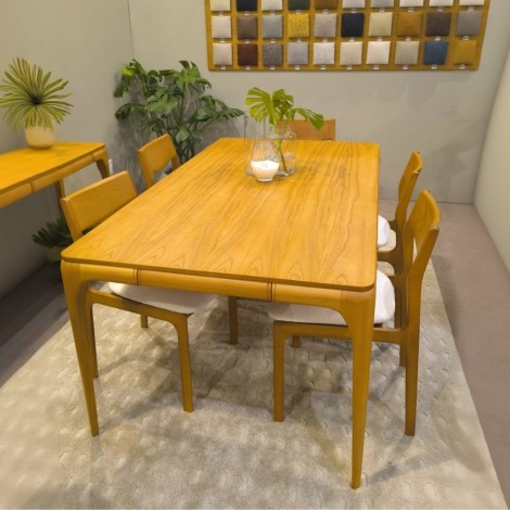 Conjunto de Mesa 1,80m Tampo Arredondado de Madeira Camponara com 6 Cadeiras Amêndoa