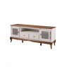 Rack Madeira 2 Portas de Vidro 2 Gaveta 2 Prateleiras Vidro 1,95m Luan Branco/Imbuia