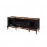 Rack Madeira 2 Portas de Vidro 2 Gavetas 2 Prateleiras Vidro 1,95m Luan Preto/Imbuia