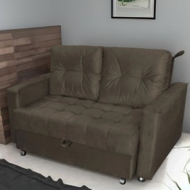 Sofá Cama 2 Lugares 1,40m Adriana Veludo Marrom
