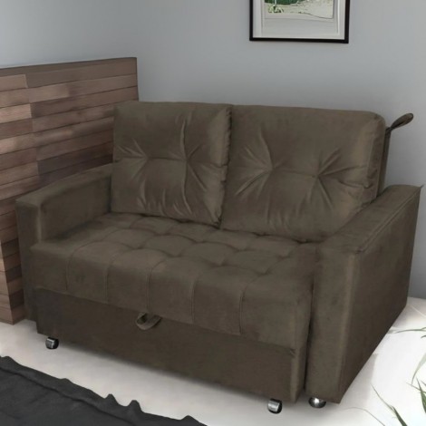Sofá Cama 2 Lugares Adriana Veludo Marrom