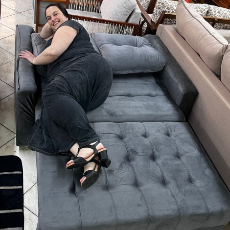 Sofá Cama 2 Lugares Adriana Veludo Cinza