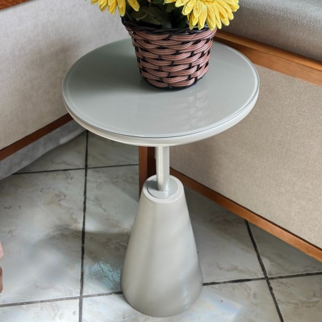 Mesa Lateral Madeira Com Vidro Diamantina Off White