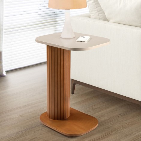 Mesa de Madeira Lateral Aurora Tampo Laca Branco/Mel