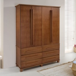 Guarda Roupa Madeira 4 portas abrir 6 gavetas 1,70m Safira Imbuia