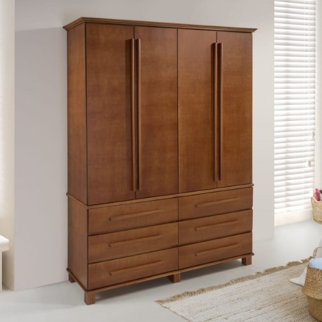 Guarda Roupa Madeira 4 portas abrir 6 gavetas 1,70m Safira Imbuia