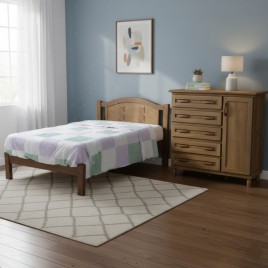 Kit Combo Quarto Grécia Imbuia — Cama Casal 1,40m + Cômoda Sapateira 5 Gavetas 1 Porta1,23m com Pés