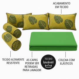 Kit Almofadas Cor Florido Verde Musgo/Verde para Bicama-Sofá