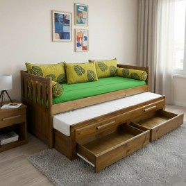 Bicama-sof&aacute; Madeira 0,90m Malu com 2 Gavetas Imbuia