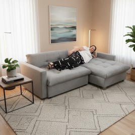 Sofá Cama Retrátil e Reclinável Sem Caixa 2,20m com Molas Ensacadas D33 São Paulo Linho Cinza